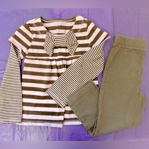 2/$15- Brown and Pink Stripe L top and Leggings- 4T- GUC